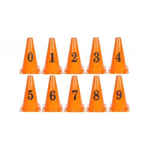 Set oranžových kuželů s číslicemi 0-9